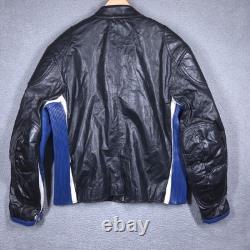 Wilsons M Julian Leather Jacket Mens Large Black Blue Moto Racer Cafe Zip Ribbed