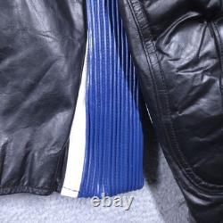 Wilsons M Julian Leather Jacket Mens Large Black Blue Moto Racer Cafe Zip Ribbed