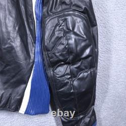 Wilsons M Julian Leather Jacket Mens Large Black Blue Moto Racer Cafe Zip Ribbed