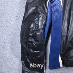 Wilsons M Julian Leather Jacket Mens Large Black Blue Moto Racer Cafe Zip Ribbed