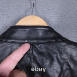 Wilsons M Julian Leather Jacket Mens Large Black Blue Moto Racer Cafe Zip Ribbed