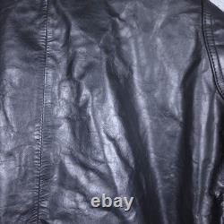 Wilsons M Julian Leather Jacket Mens Large Black Blue Moto Racer Cafe Zip Ribbed