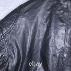 Wilsons M Julian Leather Jacket Mens Large Black Blue Moto Racer Cafe Zip Ribbed