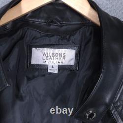 Wilsons M Julian Leather Jacket Mens Large Black Blue Moto Racer Cafe Zip Ribbed