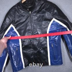 Wilsons M Julian Leather Jacket Mens Large Black Blue Moto Racer Cafe Zip Ribbed