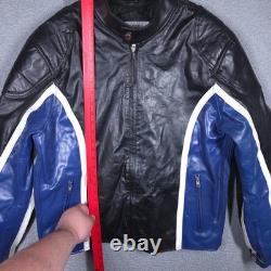 Wilsons M Julian Leather Jacket Mens Large Black Blue Moto Racer Cafe Zip Ribbed