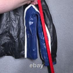 Wilsons M Julian Leather Jacket Mens Large Black Blue Moto Racer Cafe Zip Ribbed