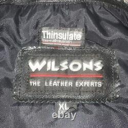 Wilsons Mens Black Leather Belted Vintage Motorcycle Biker Jacket Thinsulate XL