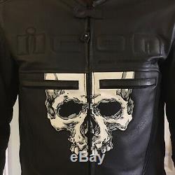 With Armor Icon Skull Motorcycle Leather Jacket (large)