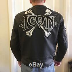 With Armor Icon Skull Motorcycle Leather Jacket (large)