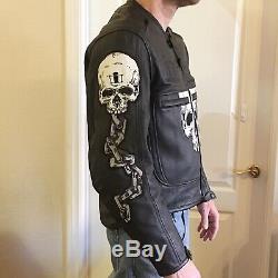 With Armor Icon Skull Motorcycle Leather Jacket (large)