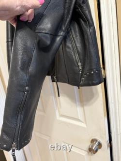 Woman's Black Leather Motorcycle Jacket / LARGE