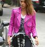 Women 100% Real Sheepskin Leather Jacket Motorcycle Slim Biker Jacket