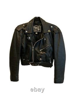 Womens Cropped Leather Motorcycle Jacket Vintage Size Medium