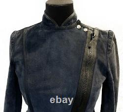 Womens Gucci Tom Ford Era Suede Leather Jacket Biker Motorcycle Blue Sz S