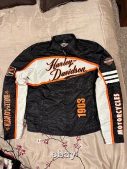 Womens Harley-Davidson Padded Riding Jacket SZ XL Orange /Black/White