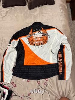 Womens Harley-Davidson Padded Riding Jacket SZ XL Orange /Black/White