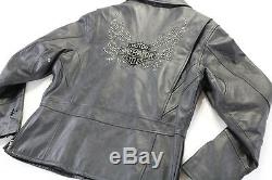 Womens harley davidson leather jacket xl black spirited studs studded bar wings