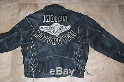 XL Indian Motorcycle Leather Jacket Black Vintage Biker Heavy Duty ...