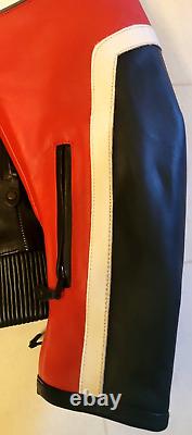 XPERT Leather Motorcycle Jacket Red /Black/White Color US MEN'S SIZE 52H EUC