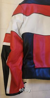XPERT Leather Motorcycle Jacket Red /Black/White Color US MEN'S SIZE 52H EUC