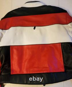 XPERT Leather Motorcycle Jacket Red /Black/White Color US MEN'S SIZE 52H EUC