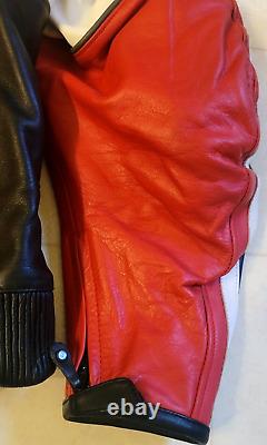 XPERT Leather Motorcycle Jacket Red /Black/White Color US MEN'S SIZE 52H EUC