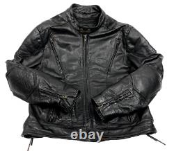 Xelement Heavy Padded Leather Black Racer Motorcycle Bomber Biker Jacket Men's L