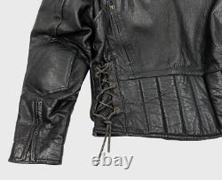 Xelement Heavy Padded Leather Black Racer Motorcycle Bomber Biker Jacket Men's L