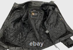 Xelement Heavy Padded Leather Black Racer Motorcycle Bomber Biker Jacket Men's L