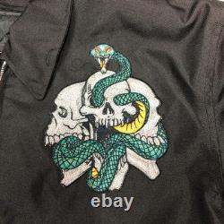 Xelement Jacket Mens Large Black Skull Snake Embroidered Waterproof Motorcycle