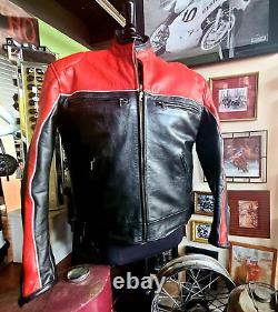 Xelement- Leather Motorcycle Jacket- Black/Red- Quilt Lined- Durable- Men's XL