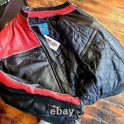 Xelement- Leather Motorcycle Jacket- Black/Red- Quilt Lined- Durable- Men's XL