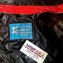 Xelement- Leather Motorcycle Jacket- Black/Red- Quilt Lined- Durable- Men's XL
