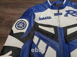 Yamaha R1 Motorcycle Blue & White Racing Armor Protected Leather Jacket