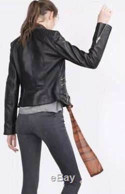 Zara Moto/biker Genuine Leather Jacket With Padded Shoulder. Size S. Sold Out